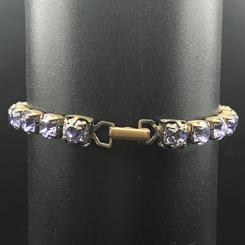 Vintage Purple Rhinestone Tennis Bracelet Faceted Prong Set Mid Century Size 7 - Picture 6 of 10